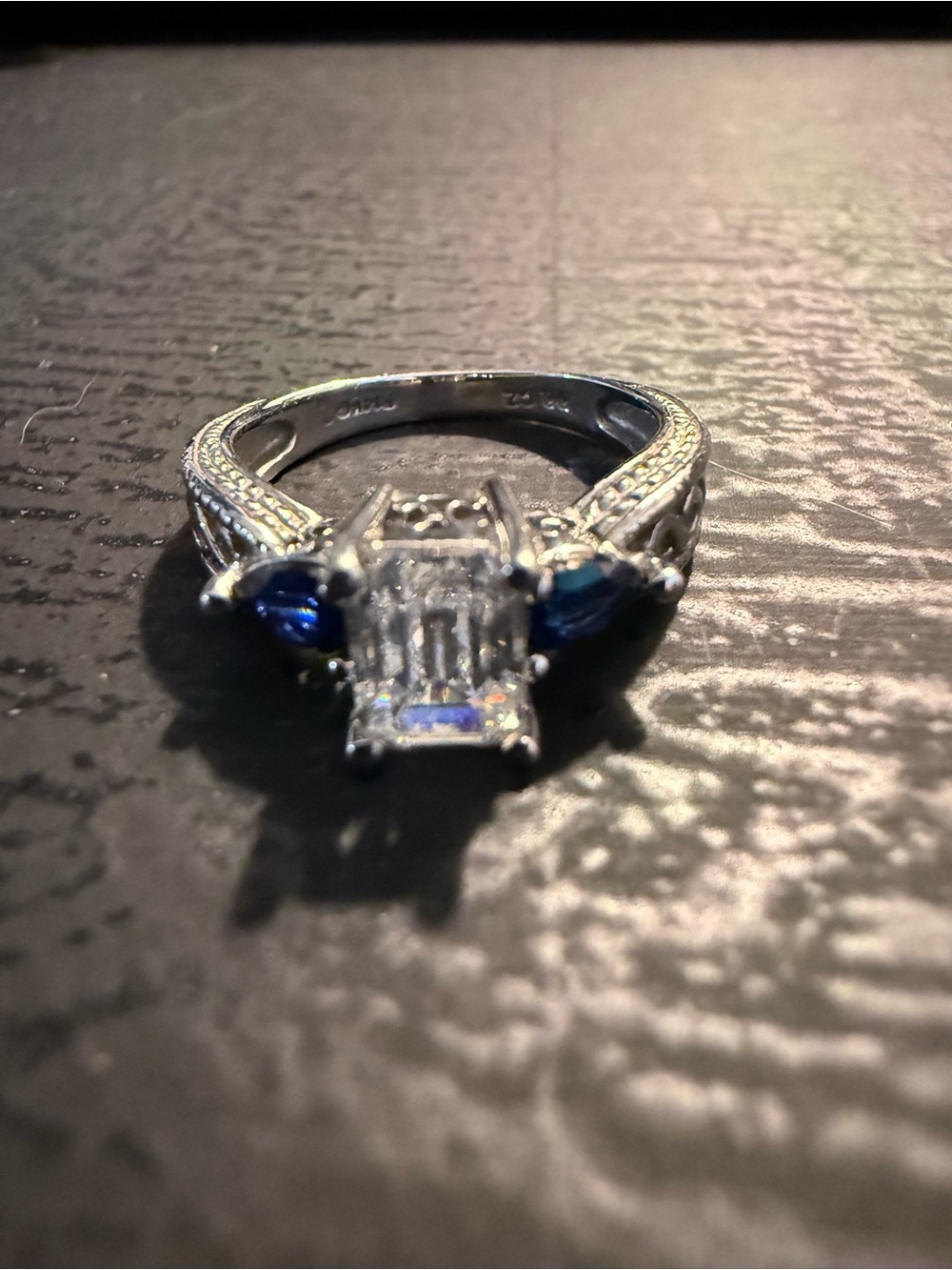 Sterling Silver Blue and Clear CZs Cocktail Ring 6.5 size
